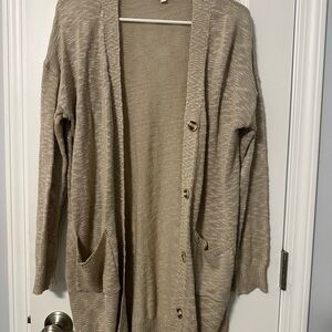 Pink Lily Tan Cardigan Sweater Long Oversized Soft Knit